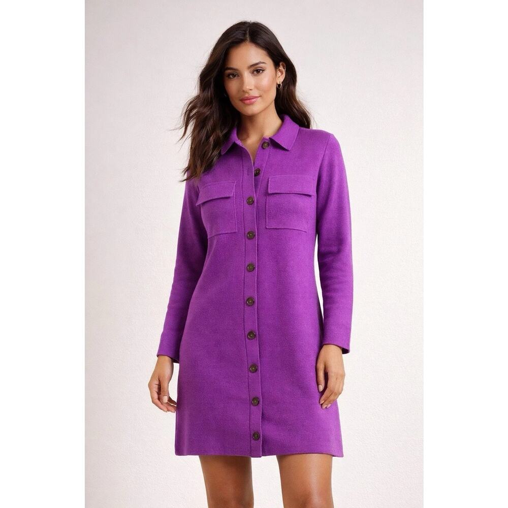 LOFT Cardigan Sweater Size XL Purple Collared Button Cotton Blend Career Preppy